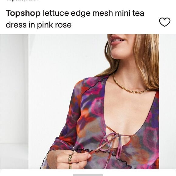 TopShop Lettuce Edge Mesh Mini Tea Dress in Pink Rose. Size 2XL. - Picture 12 of 12